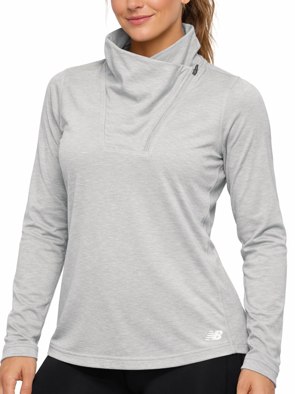 Women's New Balance Heather Tan Running Workout High Neck Quarter Zip Top Shirt